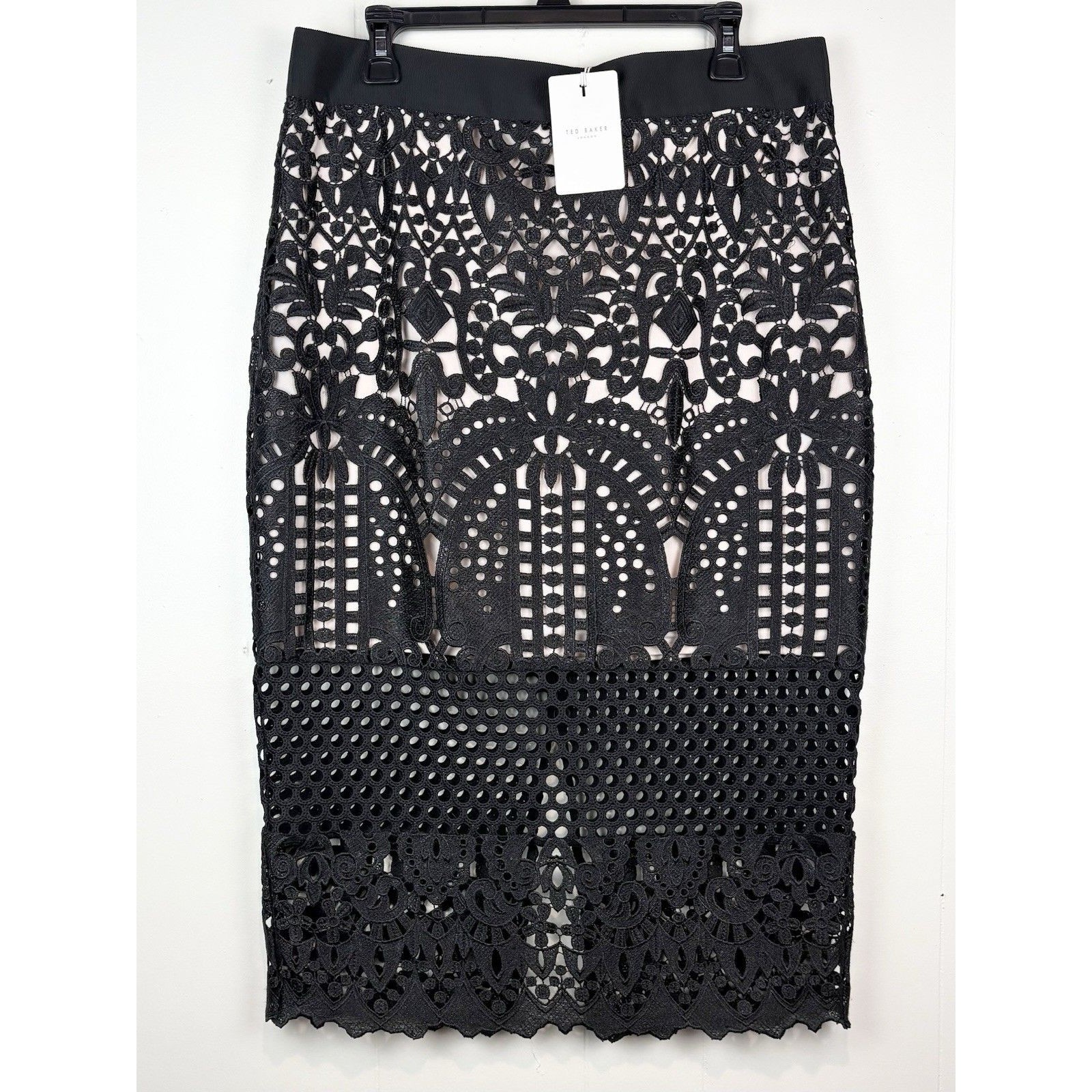 Ted Baker Neoma Lace Pencil Skirt Black Pink Midi Sz 5 New
